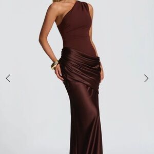 Sophisticated One-Shoulder Brown Dress